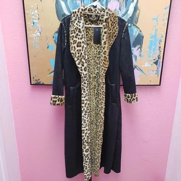 L&B Suede Like Leopard Lined Duster/Coat - Picture 1 of 10